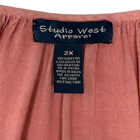 Studio West Womens 2X Blouse Ombre Boho Tunic Embroidered Bell Tie Dye - Picture 8 of 9